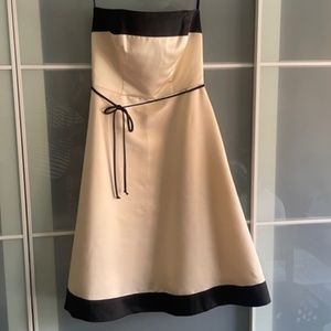Champagne and Black Satin, Strapless Formal Dress
